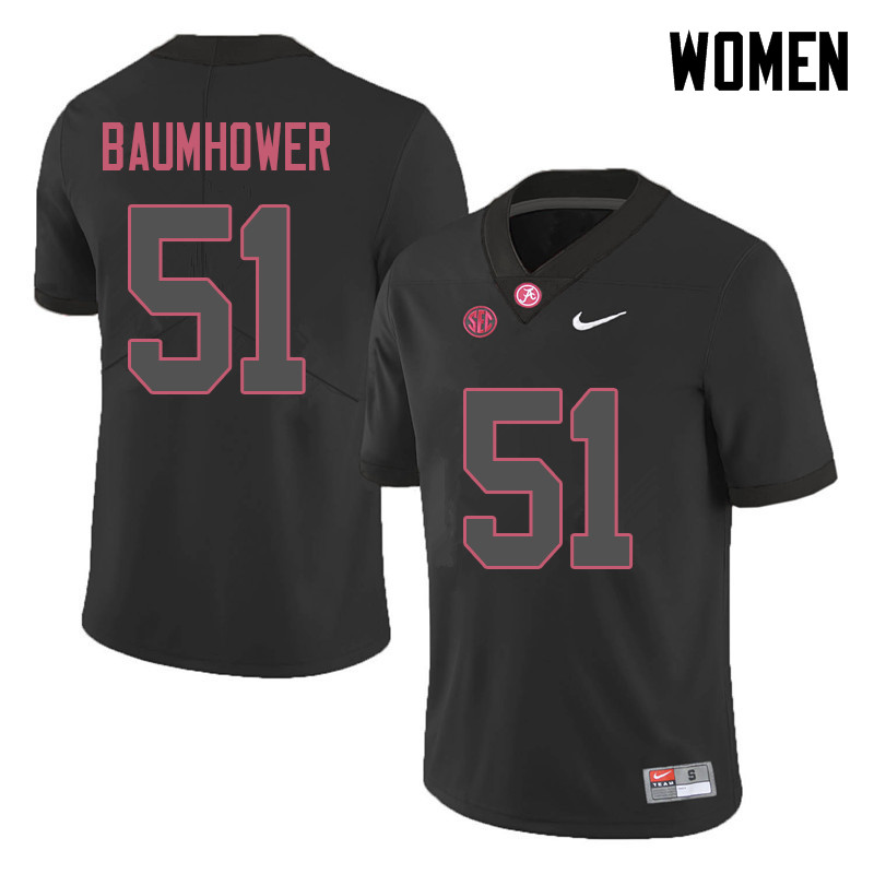 Alabama Crimson Tide Women's Wes Baumhower #51 Black NCAA Nike Authentic Stitched 2018 College Football Jersey XN16J87QR